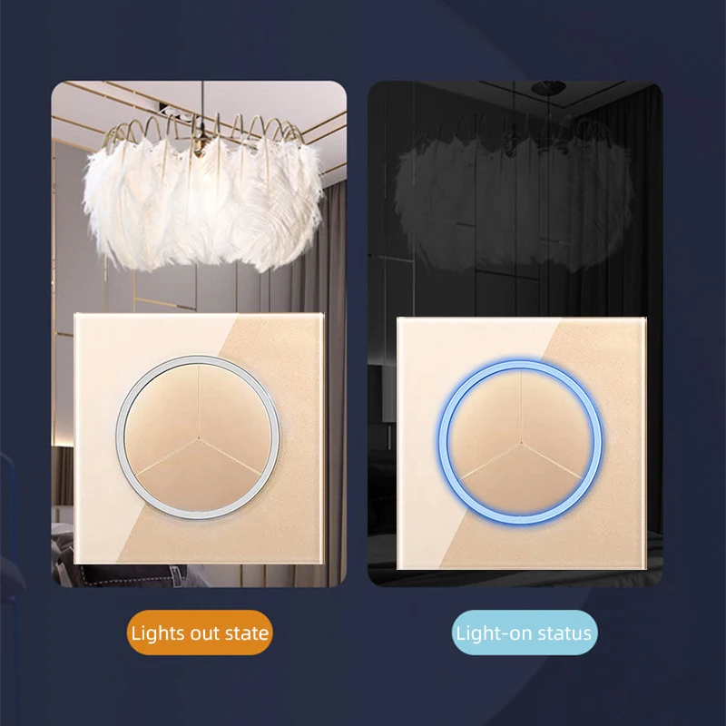 PSSRISE Home Socket EU UK Wall Switch Socket 2.1A USB Charging Power Socket Full Tempered Glass Panel Lighting Switch LED