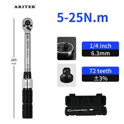 ARITER 5-25N.m bisiklet motosiklet araba ayarlanabilir tork anahtarı 72 diş iki yönlü cırcır 1/4 sürücü anahtarı el aracı