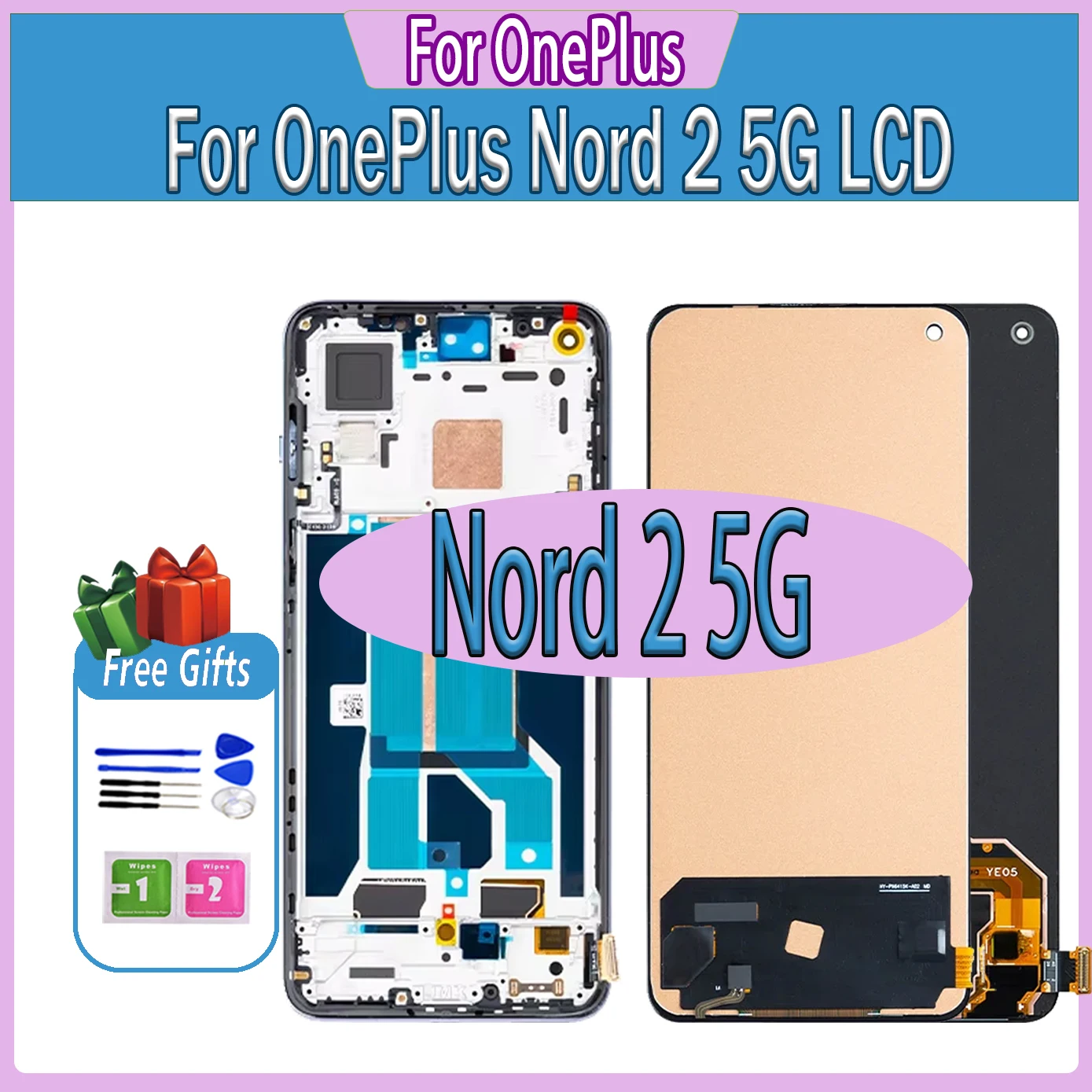 High quality AMOLED Lcd For OnePlus Nord 2 5G Display DN2101 DN2103 LCD Touch Screen Panel Assembly Repair Parts Digitizer