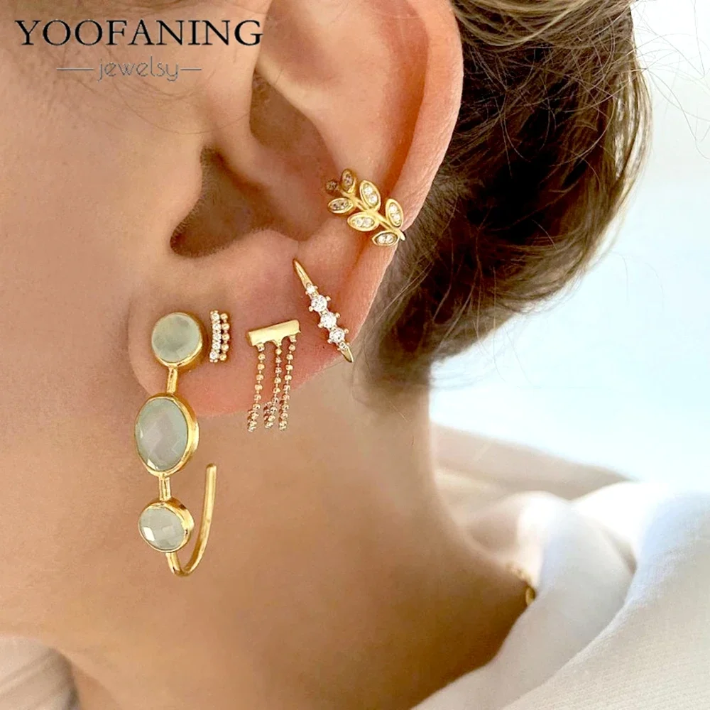 2025 New Style 1PC Exquisite Metal Leaf Design Earring Clip Zircon Perforated Cartilage Earring No Hole Jewelry Earring Party