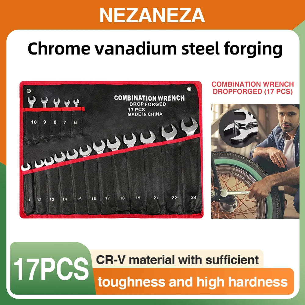 

17PCS Combination Spanner Set for Car Hand Tools and Household Open-ended and Ring Wrench Universal Wrench Repair Accessories