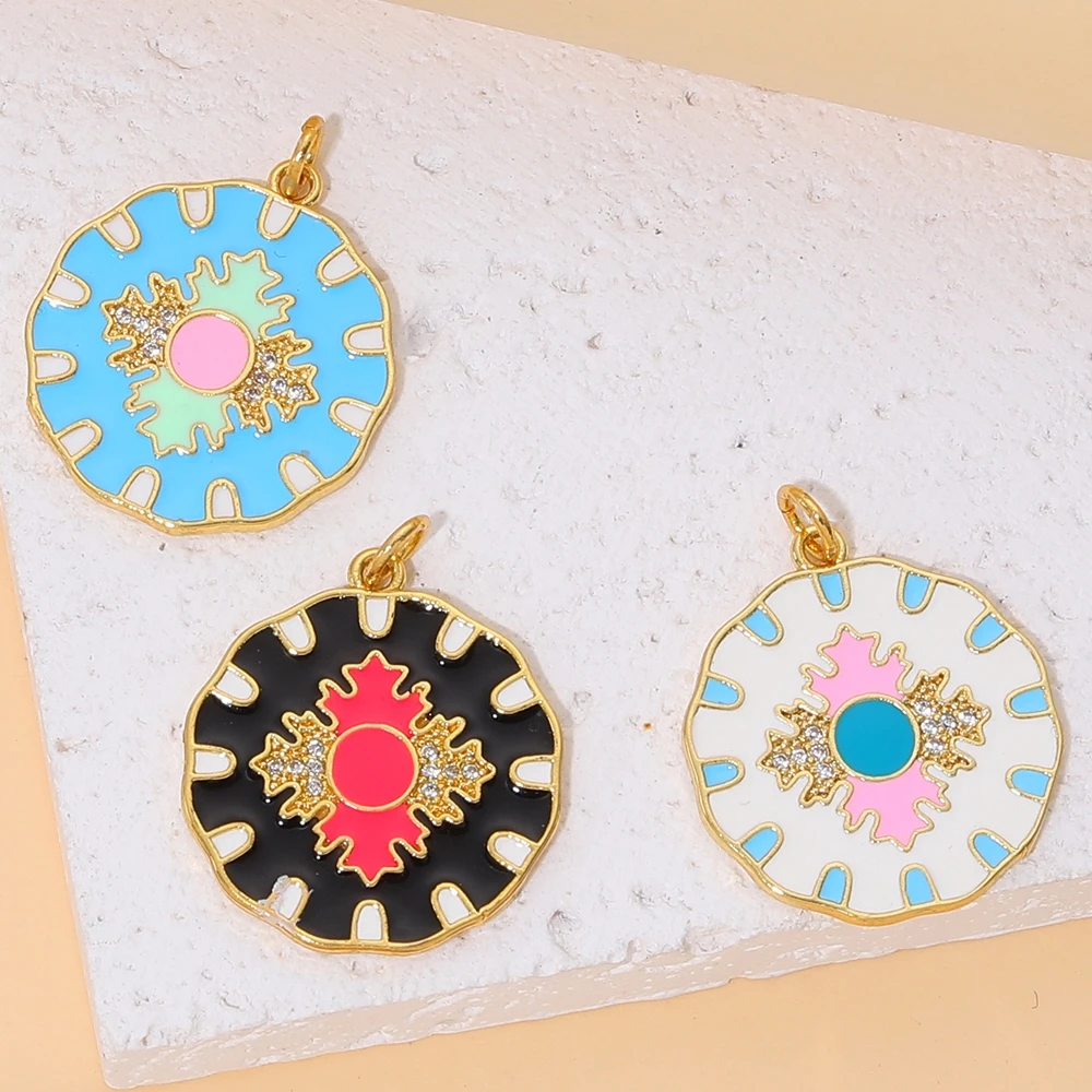 Juya Handmade 18K Real Gold Plated Multicolor Snowflake Sun Flower Cat Star Enamel Charms For DIY Handicraft Accessories Making