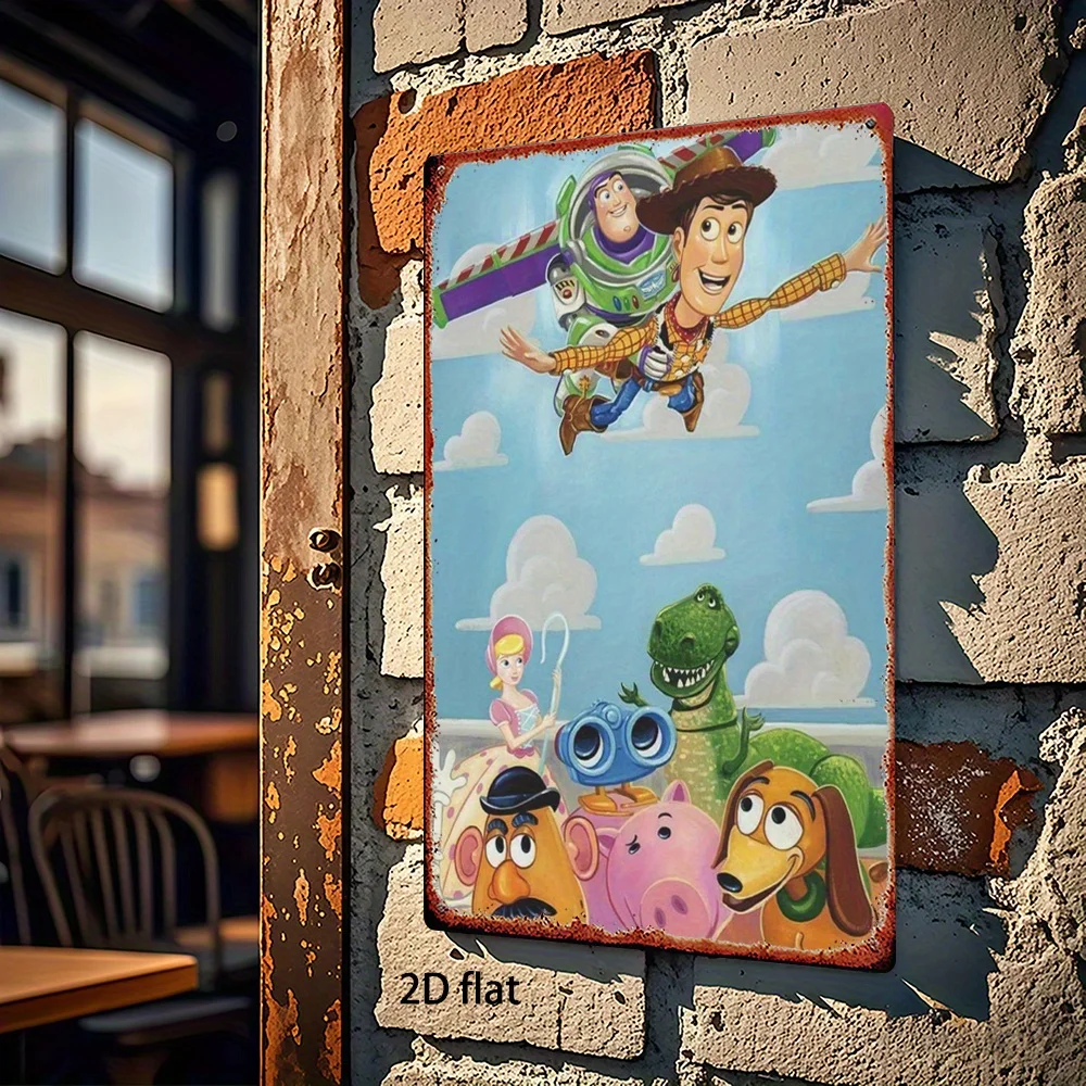 مسطح ثنائي الأبعاد، قطعة واحدة من ديكور الحائط المعدني من توي ستوري - ملصق ريترو عتيق يتميز بـ Buzz Lightyear، Woody، Jessie، Bullseye، Hiro - Heavy-D