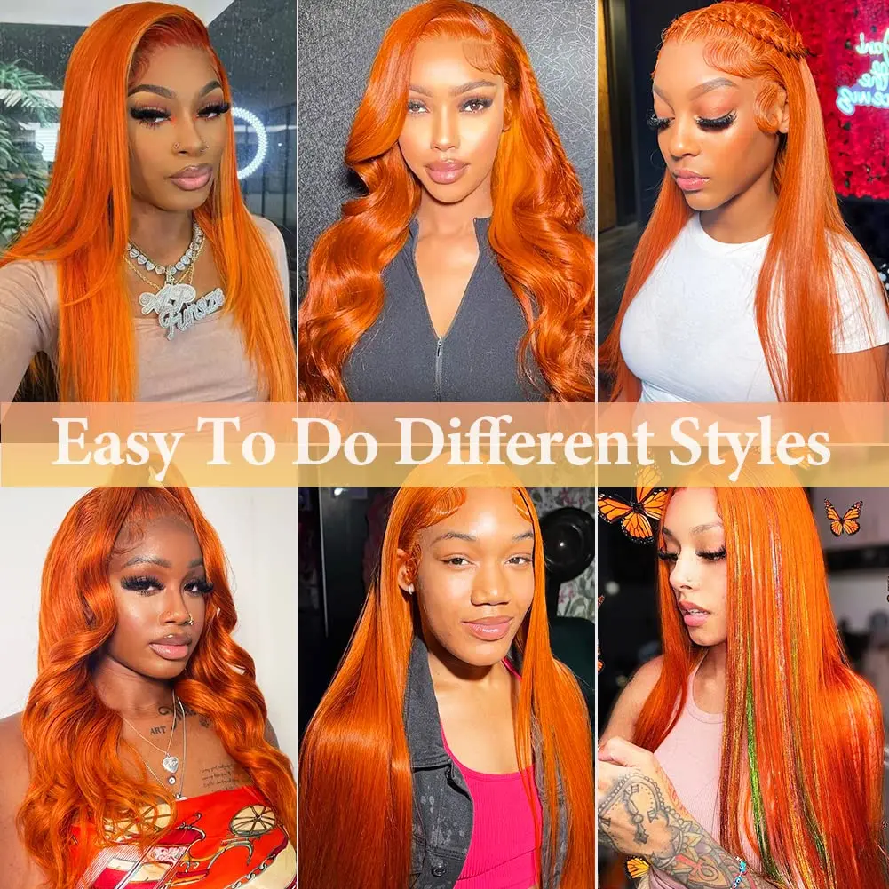 220% Density Ginger Orange Lace Frontal Wig Straight Lace Front Wigs Human Hair 4x4 Colored Closure Wig 13x4 Lace Front Wigs