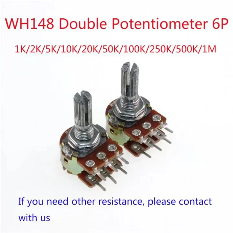 5PCS WH148 15mm 6pin Linear Potentiometer With Nuts And Washers 1K 2K 5K 10K 20K 50K 100K 200K 250K 500K 1M Potentiometers Kit