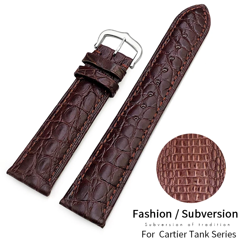 Correa de reloj de piel de cocodrilo americano para Cartier Tank Must London Solo, correa de cuero de cocodrilo de 14mm, 17mm, 18mm, 19mm, 20mm, 21mm, 22mm