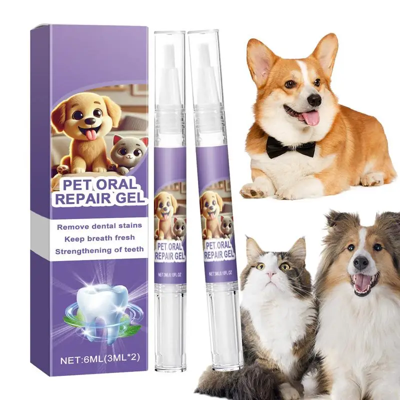 Pet Teeth Cleaner Pen 2X Dog Tooth Cleaning Gel Natural Dog Tooth Cleaning Gel Pet Oral Restorative Gel 6ml For Pet Teeth Care