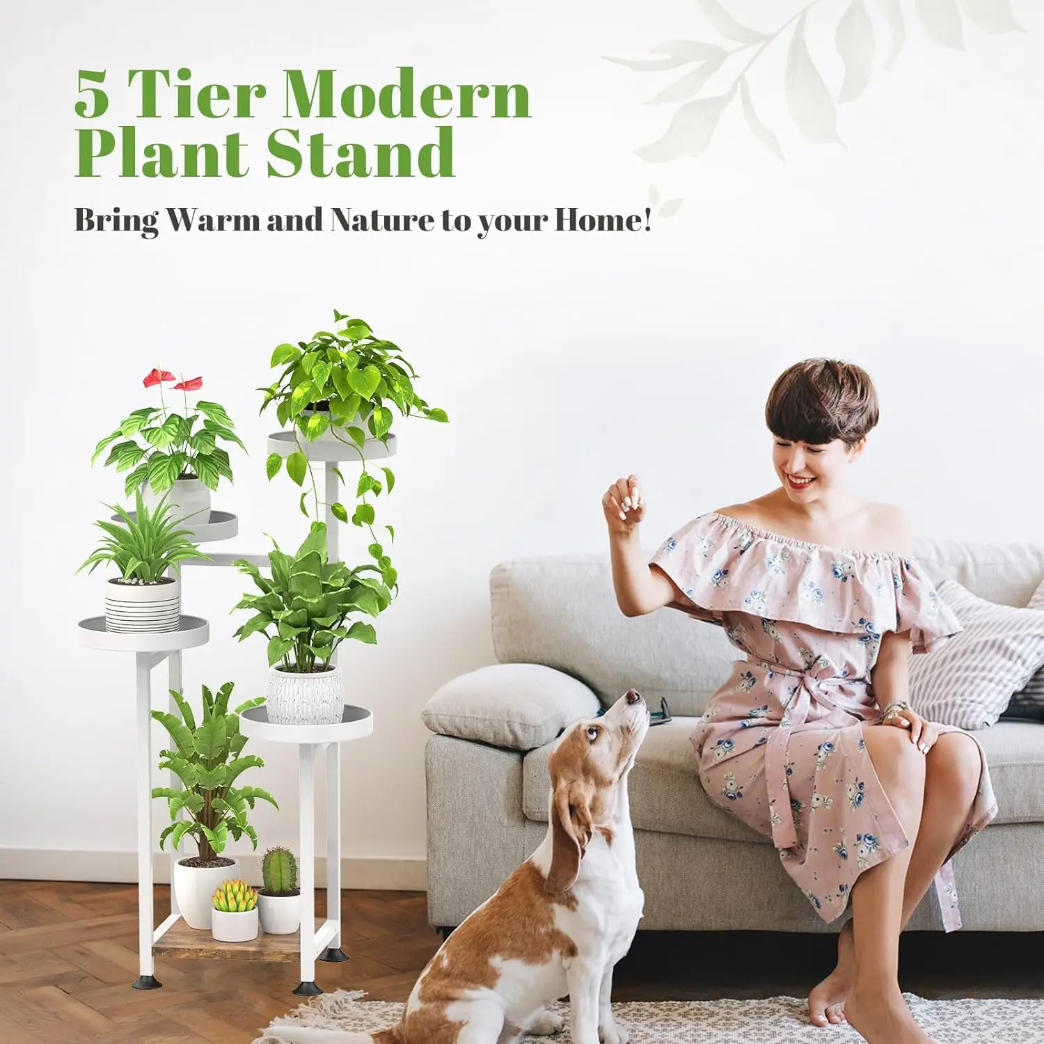 FLMOUTN 5 Tier Metal Plant Stands Indoor Outdoor Clearance, Tiered Corner Tall Plant Shelf for Multiple Plants, Modern Flower Sh