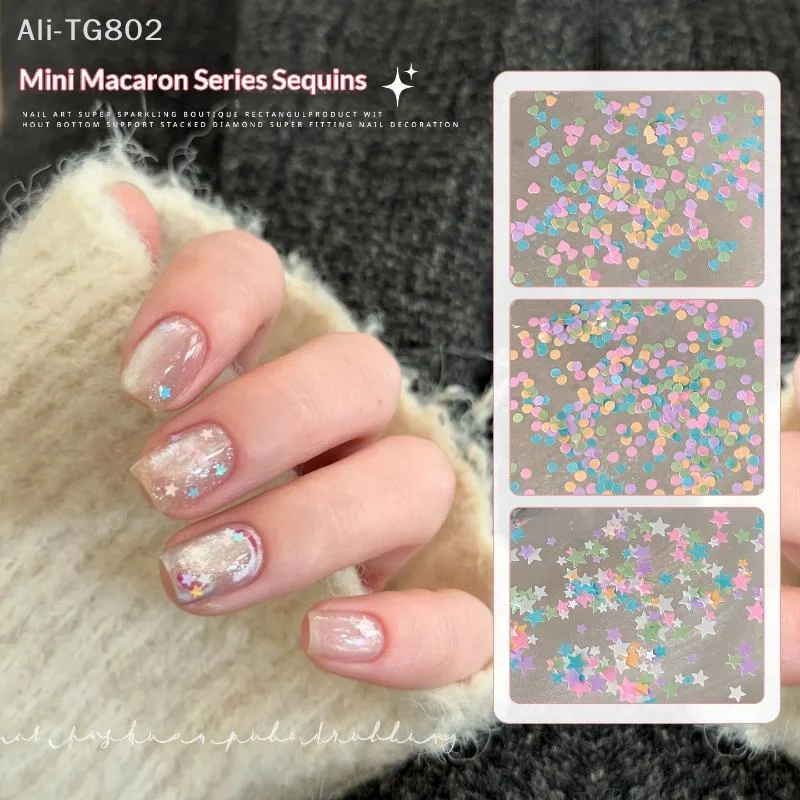 Neosfg Macaron Nail Art Glitter Sequins Cute Star Heart Shapes Nail Decoration For Home DIY Nail Salon Use