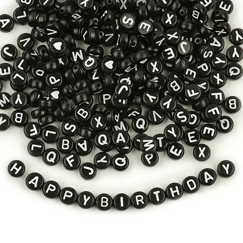 100-500PCS Acrylic A-Z 26 Letter Beads Black Round Alphabet Beads With Holes For Jewelry Making DIY Necklace Handmade Craft