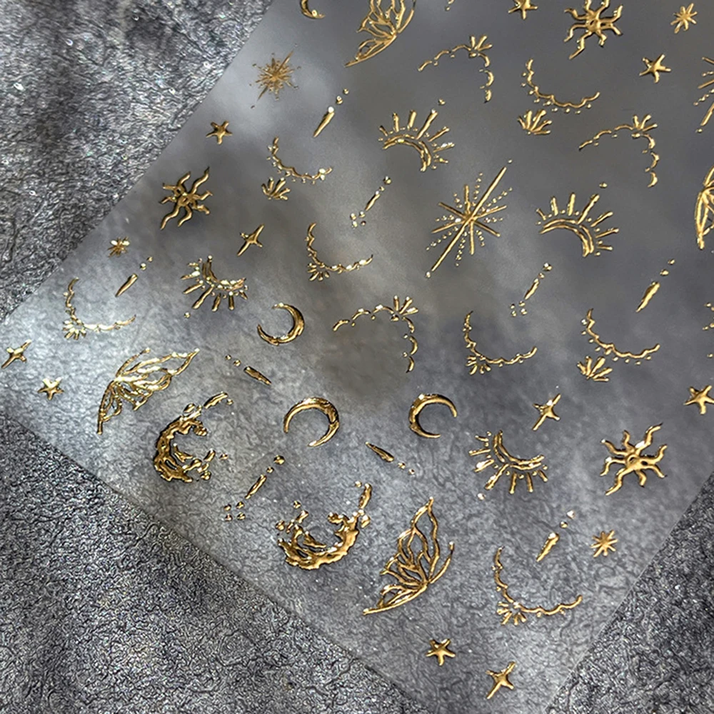 1Pc 3D oro plata Luna estrella bronceado Nail Art pegatina Y2K Starlight mariposa deslizadores de uñas autoadhesivos calcomanías de manicura