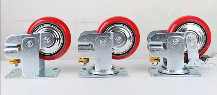 8-inch galvanized shock-absorbing caster wheels with springs, iron core PU wheels, polyurethane coated wheels, brake wheels