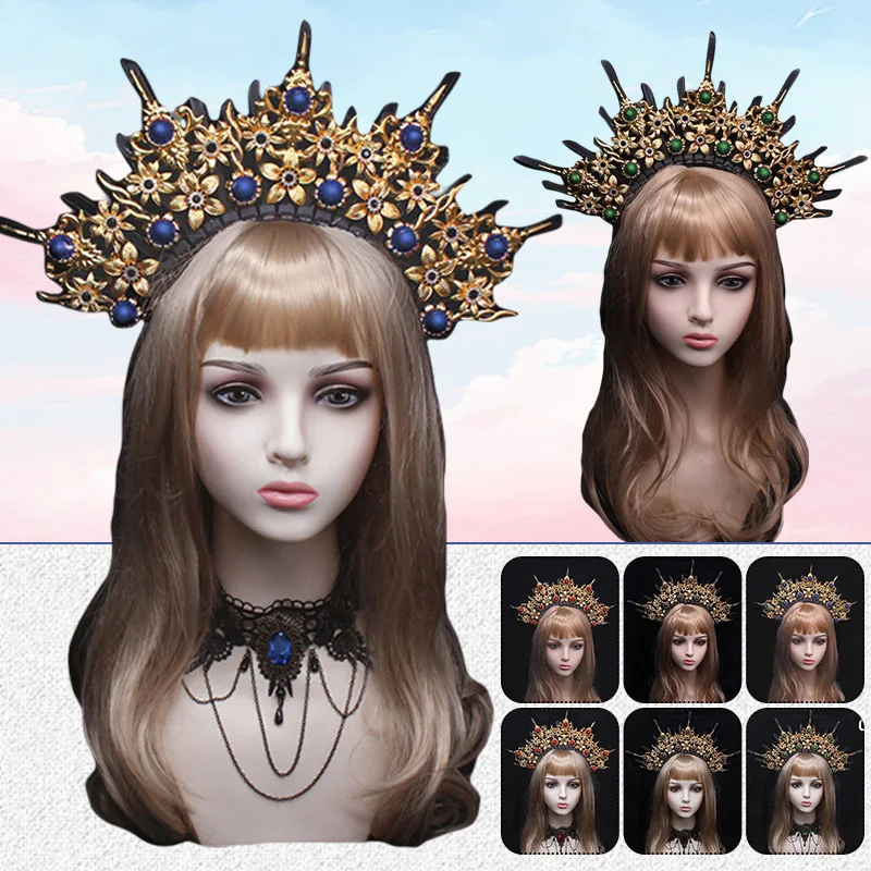 Gothic Headband Lolita Crown Tiaras Headpiece Virgin Mary Headwear Diy Unfinished Baroque Crown Fairy Goddess Hair Accessories