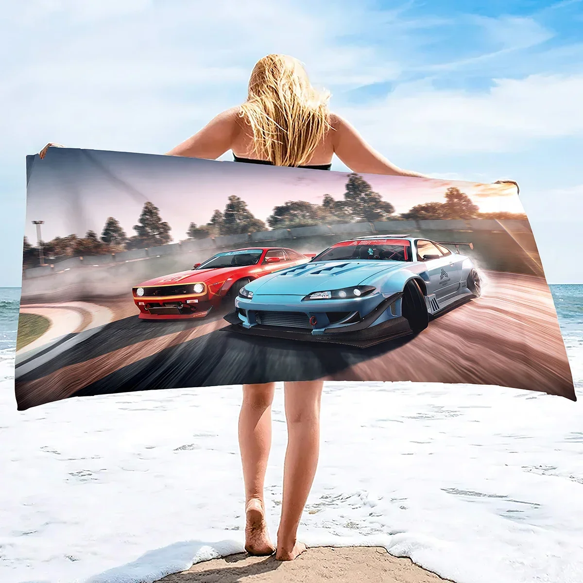 Soft Microfiber Beach Towels,Auto Sports Cars Pattern,Highly Absorbent Blanket Lightweight Quick Dry Towel for Pool