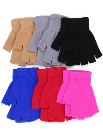 1Pair Unisex Black Half Finger Fingerless Gloves for Women and Men Wool Knit Wrist Cotton Winter Warm Work Mittens