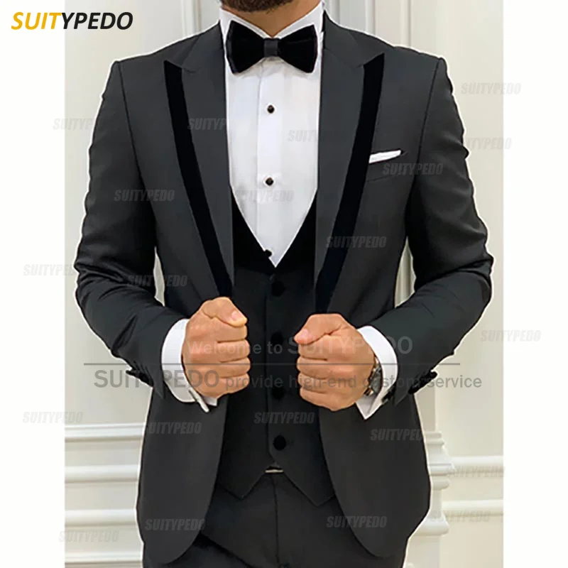 

Fashion Black Suit Men Set Slim Fit Prom Wedding Blazer Vest Pants 3 Piece Formal Singers Men Homecoming Tuxedos Casual Jacket