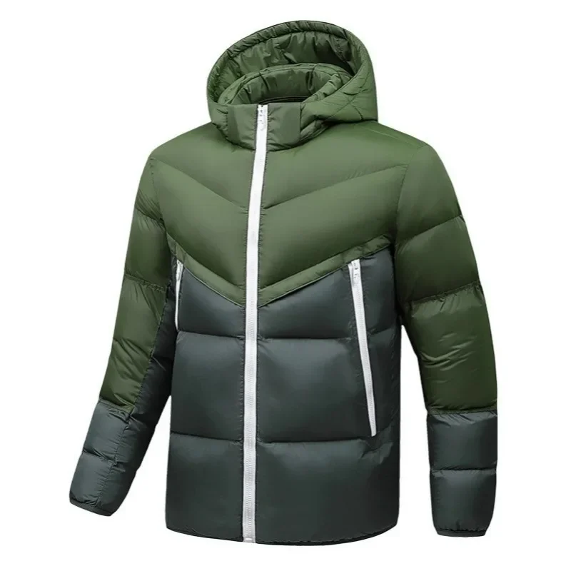 KIDWHXR Man Hooded Parkas Coat Fshion Contrast Color Male Jacket Thicken Warm Slim Long Sleeve Lightweight Men Casual Outerwear
