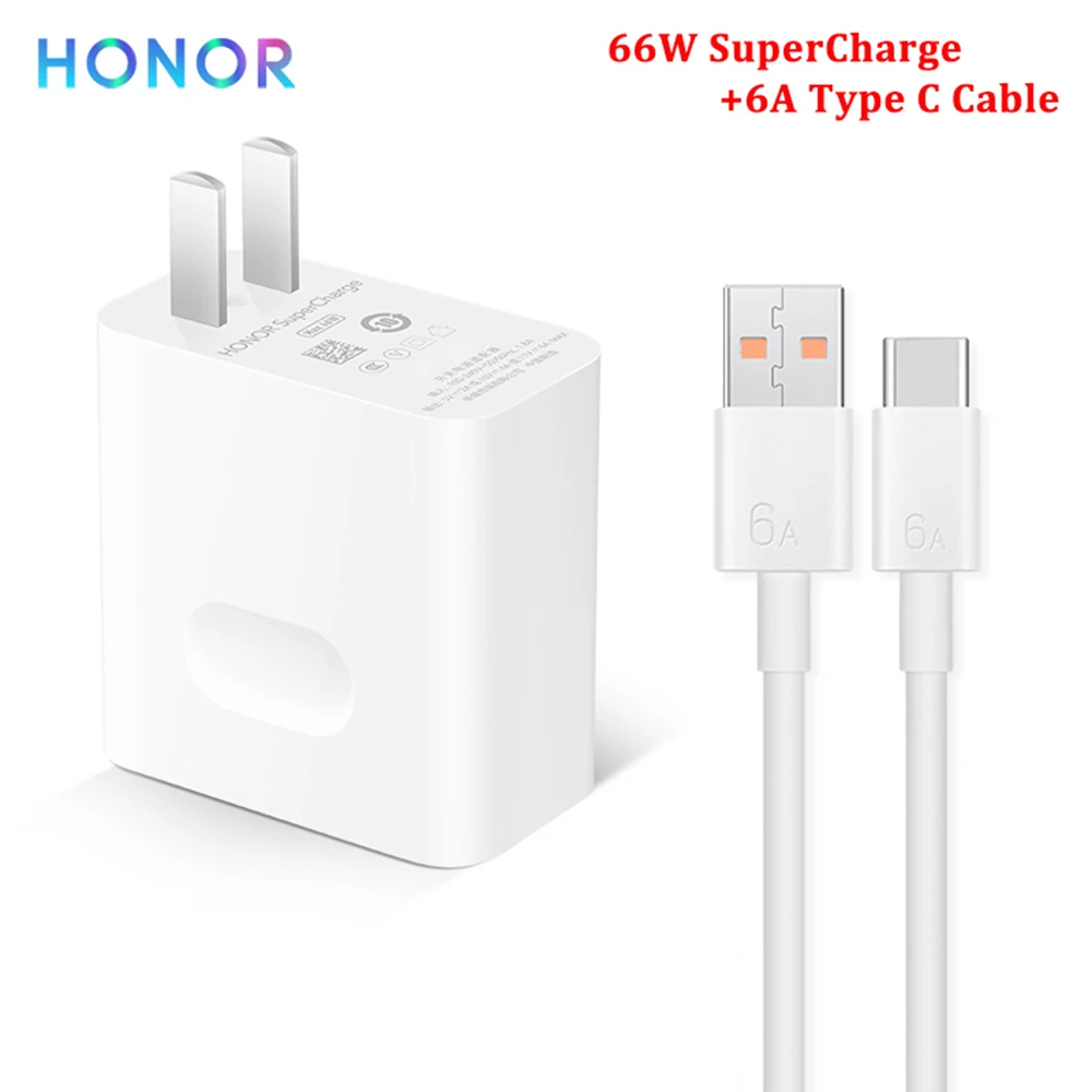 Original Honor 60 SE Magic 3 Charger 66W SuperCharge Power Adapter 1M 6A Type C Cable For HONOR 60 Pro 50 X30 X20 Magic V Play5