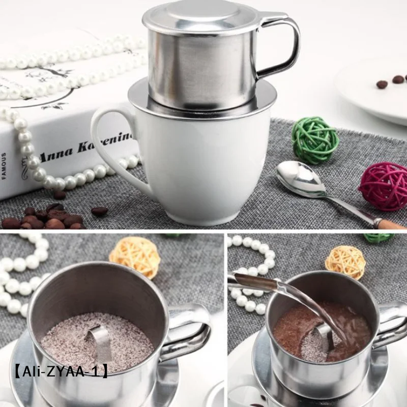 【A】Stainless Steel Coffee Filter Infuse Cup Vietnamese Coffee Dripper Maker Pot Portable Coffee Drip Strainer Kitchen Tools 1PC