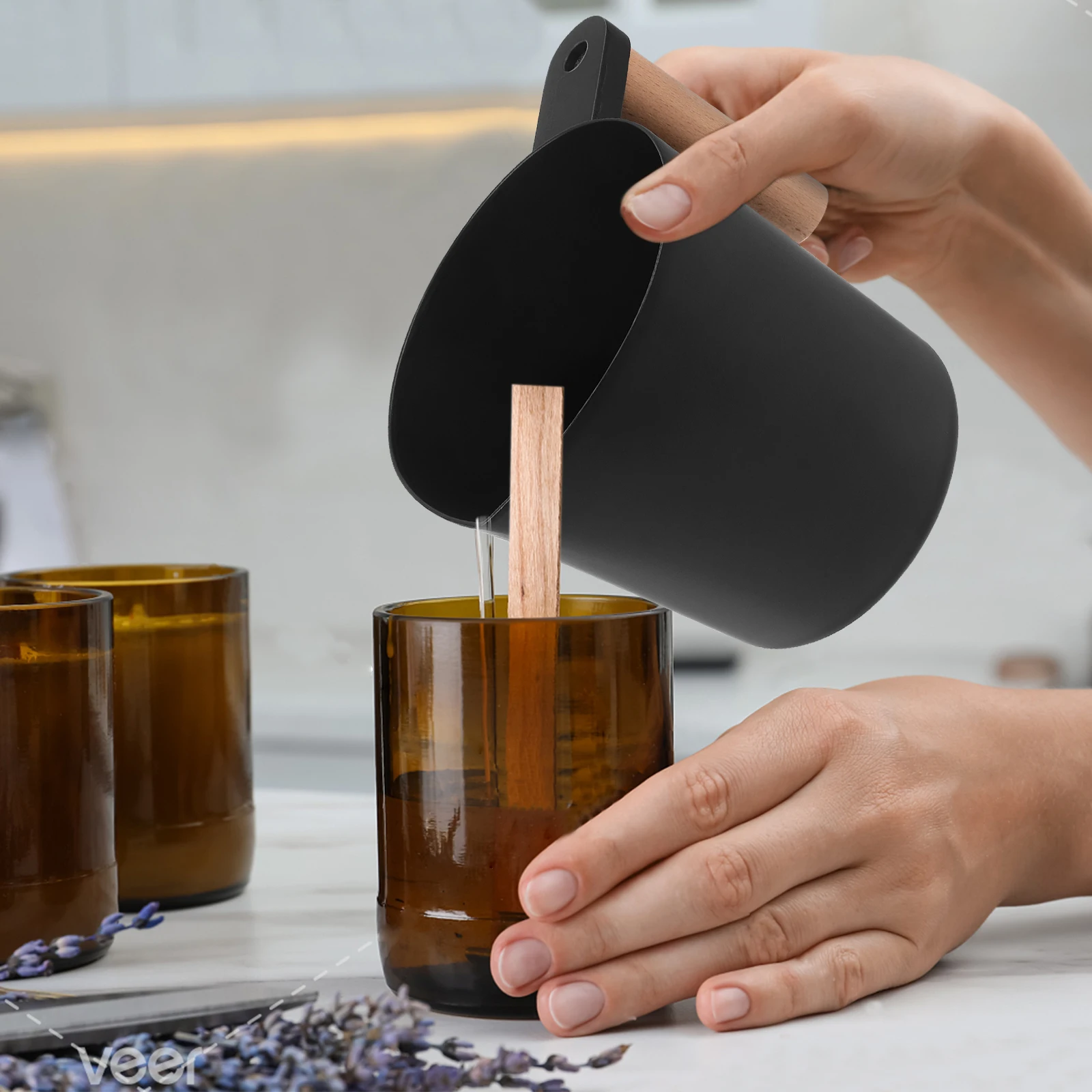 

Aluminum Wax Melting Cup Large Capacity For Diy Making Durable Metal Pouring Pitcher Handle Melting Tool