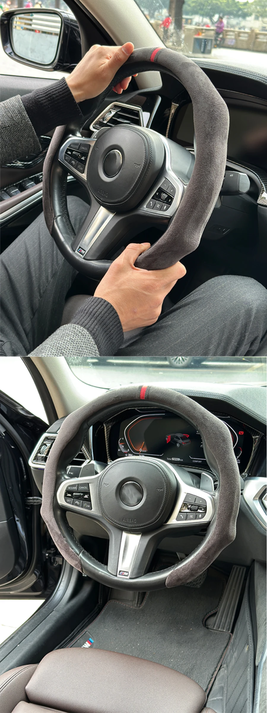 5D Sports Premium Rutschfester Lenkradbezug für BMW M Sport G30 G02 X5 F40 F41 G82 M4 Weiches Wildleder Auto-Innenausstattung – Detail 14