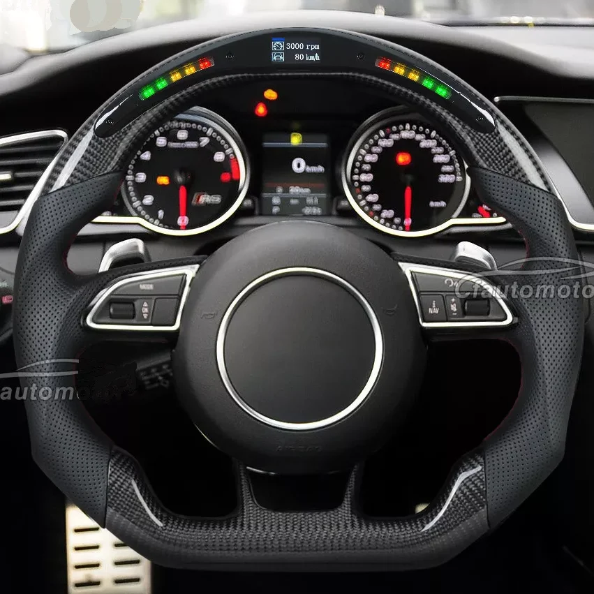 Led Carbon Fiber Steering Wheel Perforated Leather For Audi B8.5 RS3 RS4 RS5 RS6 RS7 S3 S4 S5 2012 2013 2014 2015 2016 2017 2018