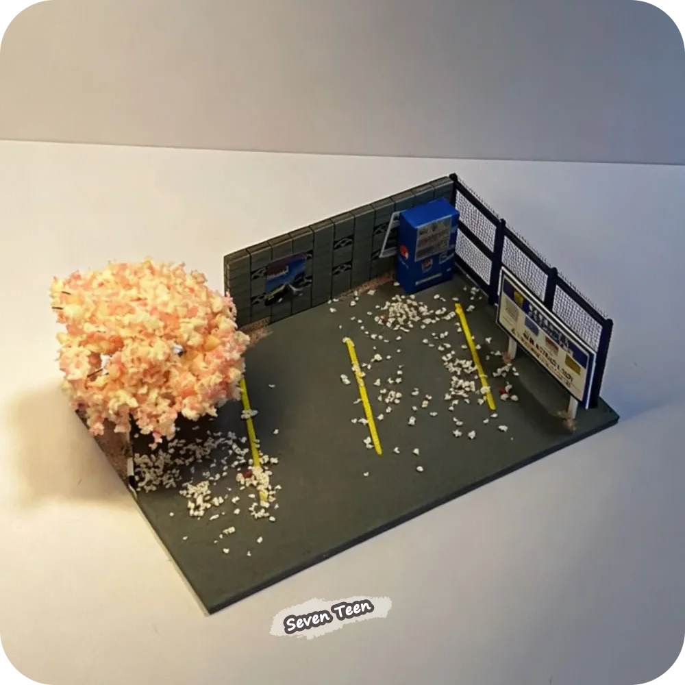 1:64 Car Model Simple Scene 15cm 10cm Desk Ornament Handmade Japanese Street Assembly Parking Display Base Collectible Gift