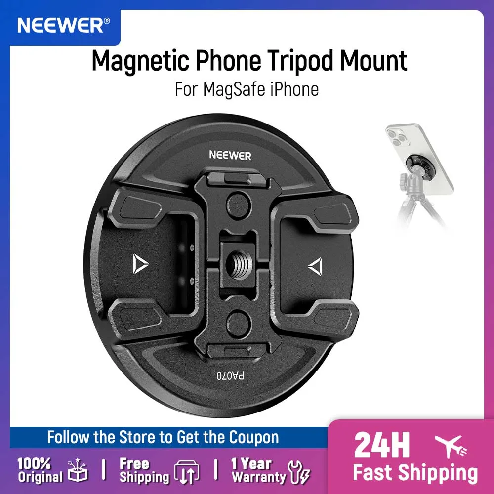 Neewer Magnetic Phone Tripod Mount with Action Camera Adapter, Cold Shoe with Anti Off Pin, 1/4