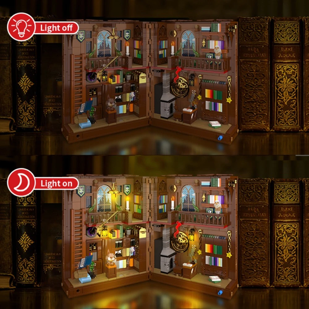 MOC ماجيك مكتبة كتاب حامل اللبنات مجموعة مكتبة صالة قابلة للتوسيع مع لعبة خفيفة للأطفال هدايا عيد الميلاد والعطلات