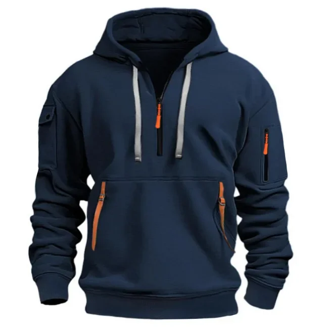 

2024 New Arrival Men's Hoodie with Zipper Pockets and Athletic Stripes for Casual Sports