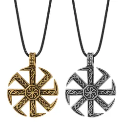 Likegreat Slavic Kolovrat Symbols Necklace for Men Pagan Sun Wheel Talisman Amulet Link Chain Pendants Religious Jewelry