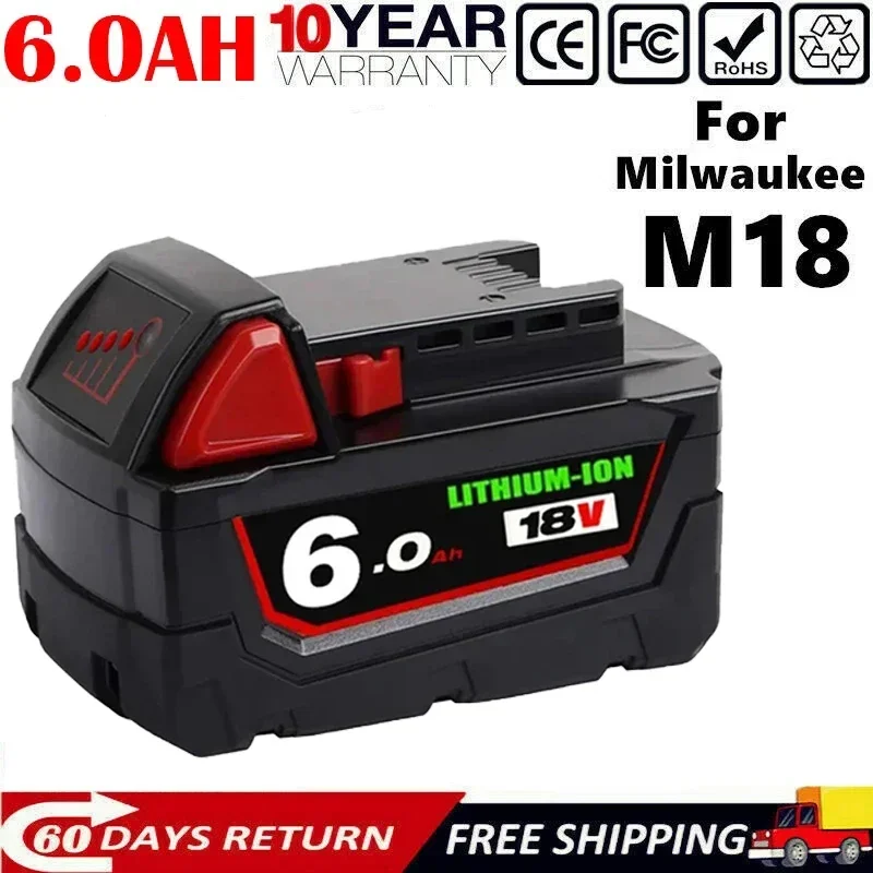 

Original 18V 6.0Ah Replacement Lithium Ion Battery for Milwaukee M18 Power Tool Batteries 48-11-1815 48-11-1850 48-11-1860 Z50