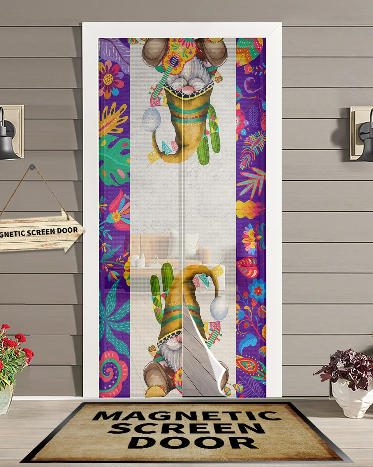 Mexican Midget Cactus Guitar Magnetic Door Curtain Living Room Bedroom Home Anti-mosquito Screen Door Curtain