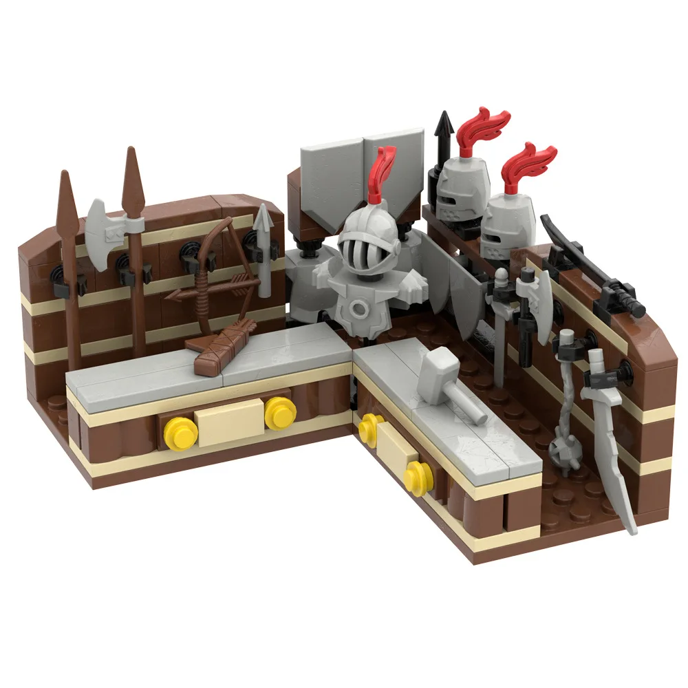 MOC Medieval Castle Building Blocks Action Figure Knight Weapons Blacksmith Shop Knife and Sword Helmet Armor Scene Kids Toys