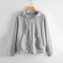 2022 Women Sweatshirt Hoodies Spring New Fashion Casual White Gray Black Zipper Hooded Sweatshirt Long Sleeve Coat Pullovers