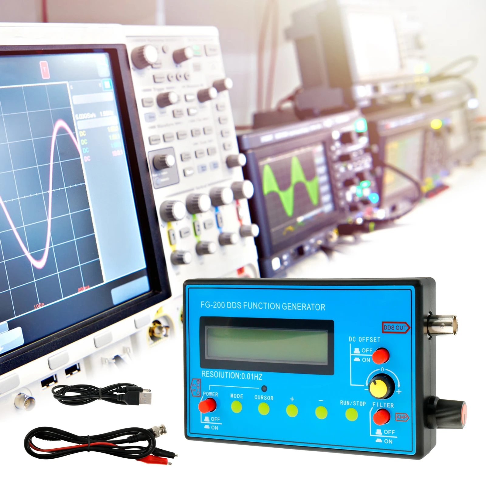 Signal Generator 0.01Hz to 500kHz Sine Wave Generator Portable Function Signal Generator Multifunctional Frequency Generator