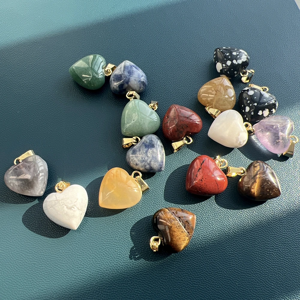 Natural Stone Heart Pendants Stainless Steel Gemstone Love Charms Jewelry Making For Women Fashion Necklace