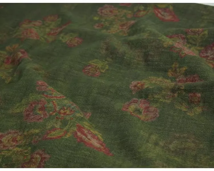 

1yard Retro flower style printing tela Double layer thick linen cotton fabric for dress Designer cheongsam clothing fabric