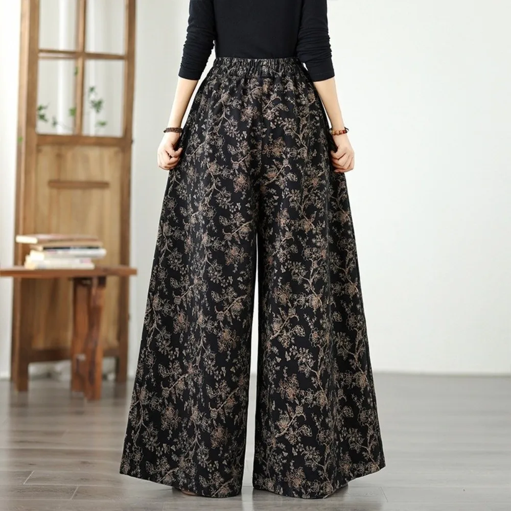 Fashion Plus Size Wide Leg Pants Elastic Waist Loose Fit Denim Pants High Waist Print Pattern Straight Cut Pants Casual Wear