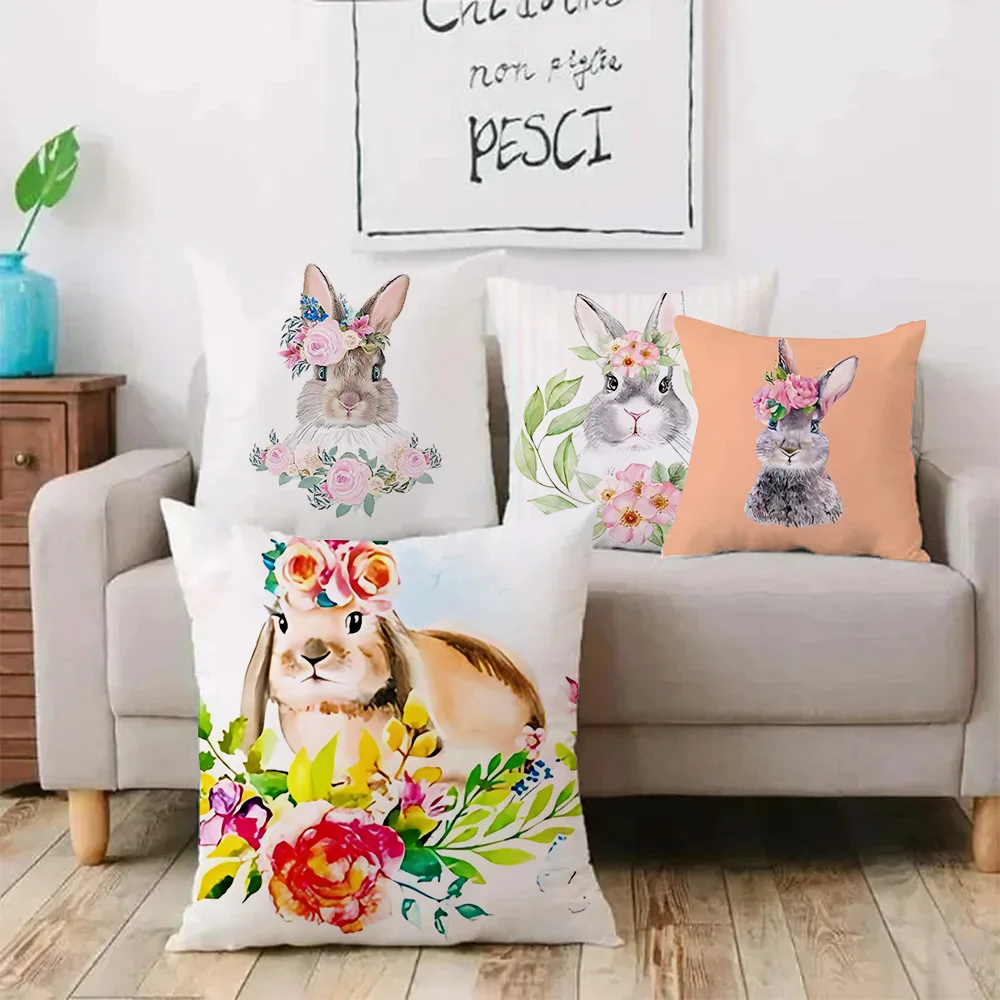 Cute Bunny Pillow Covers Cartoon Sofa Decorative Home Double-sided Printing Short Plush Cute Cushion Cover