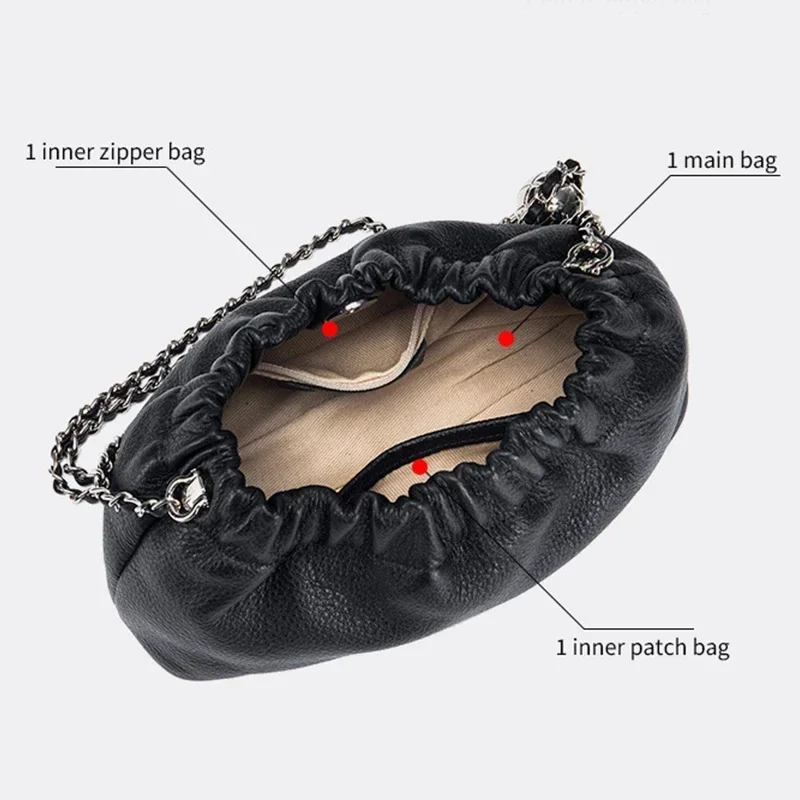 Bolso de mano de Dumpling para mujer, bandolera fruncida de cuero genuino, diseñador de lujo