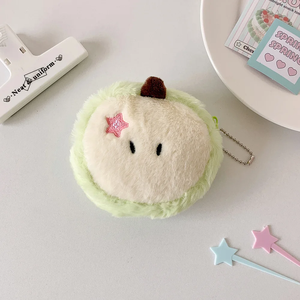 Korean Version Cute Plush Fruit Coin Purse Simulation Apple Plush Headphones Lipstick Storage Bag Keychain Pendant Holiday Gift