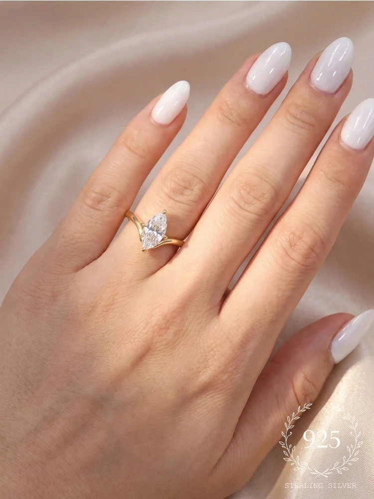 Modischer, wunderschöner Zirkon-Marquise-Ring aus 925er Sterlingsilber für Damen, Verlobung, Hochzeit, luxuriöser, hochwertiger, edler Schmuck – Detail 2