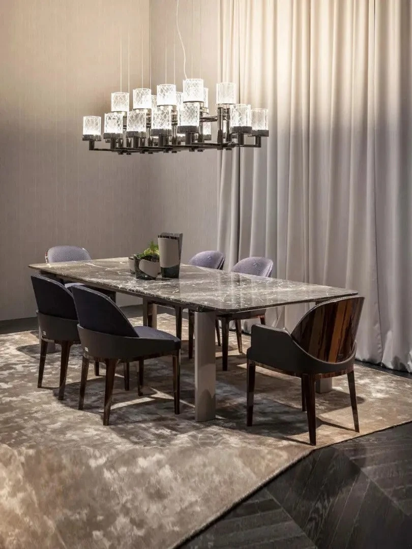 M High-end atmosphere and light luxury Modern simple dining table gray marble eight-seater long dining table