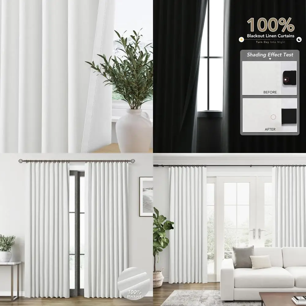 

Льняные 100% затемняющие шторы, длина 84, комплект из 2 панелей, задняя планка, нейтральные, стиль фермерского дома, термоизолированные, для гостиной и