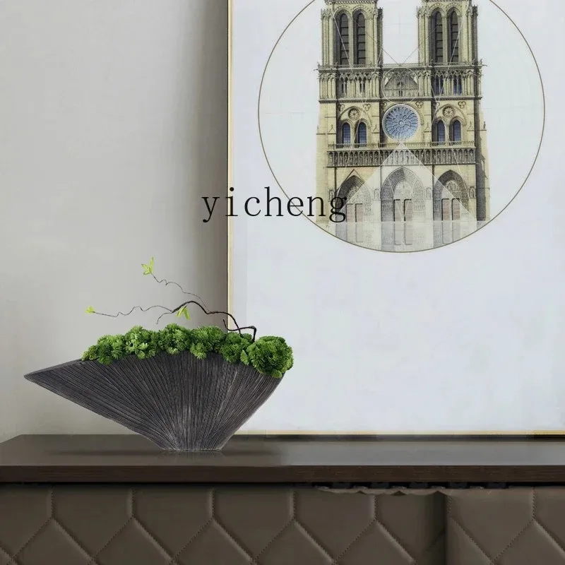 BJ-25  new Chinese half-moon simulation green plant overall floral ornament modern entrance sales office decoration