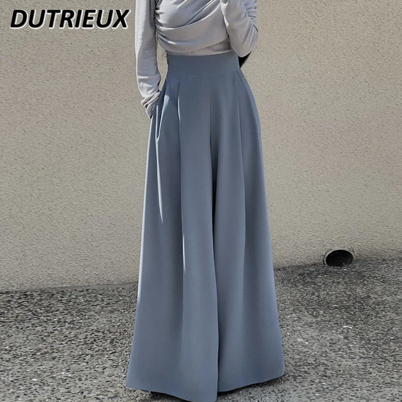 

Korea Style Minority All-Match High Waist Slimming Pleated Design Drape Wide-Leg Suit Pants Mop Baggy Trousers for Women