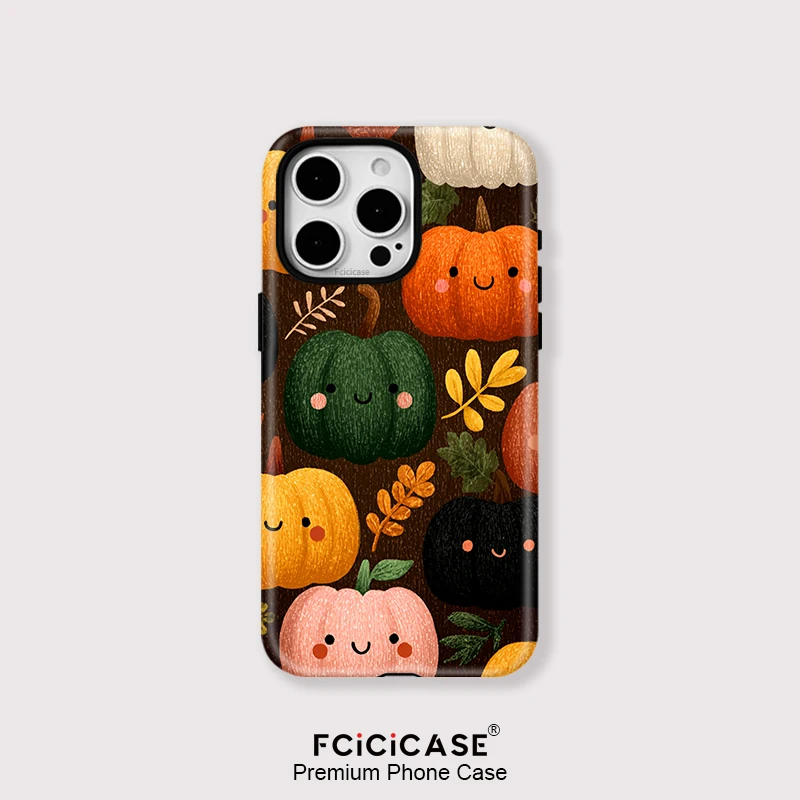 

Niche Halloween Pumpkin Pattern Phone Case for iPhone 17 16 15 14 13 12 11 Pro Max Air Plus Luxury Double-layer Back Cover