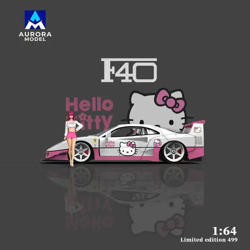 In Stock Genuine Anime Peripherals Cool Car 1:64 F40 Hello Kitty Alloy Pink Vehicle Diecast Metal Model Toy Collectibles