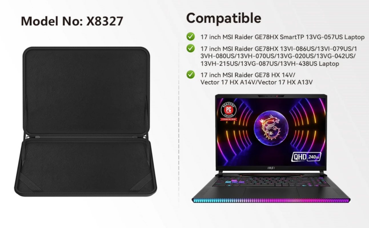 17-Zoll-harte Laptop-Hülle für 17-Zoll-MSI Raider GE78 HX Gaming-Laptop, für 17-Zoll-MSI Vector 17 HX A14V/A13V Notebook-Tasche